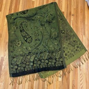 Olive green & black paisley Pashmina scarf